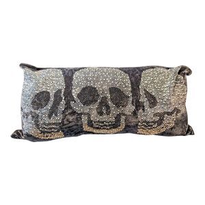 Magaschoni Halloween Rhinestone Trio Skeleton in Black Throw Pillow 12" x 24"